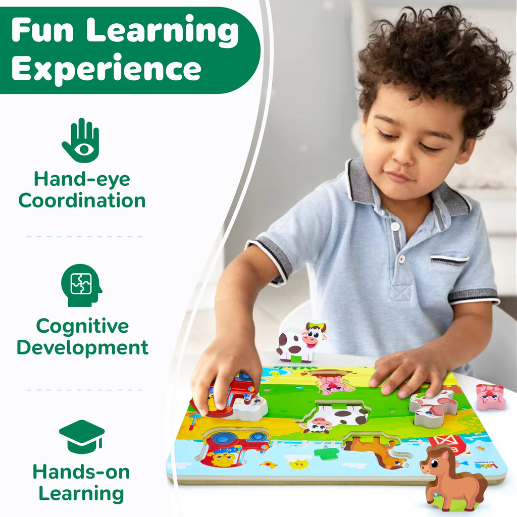 Farm Animal Toys for Kids, Wooden Puzzle Board, Toddler and Preschool Toys
