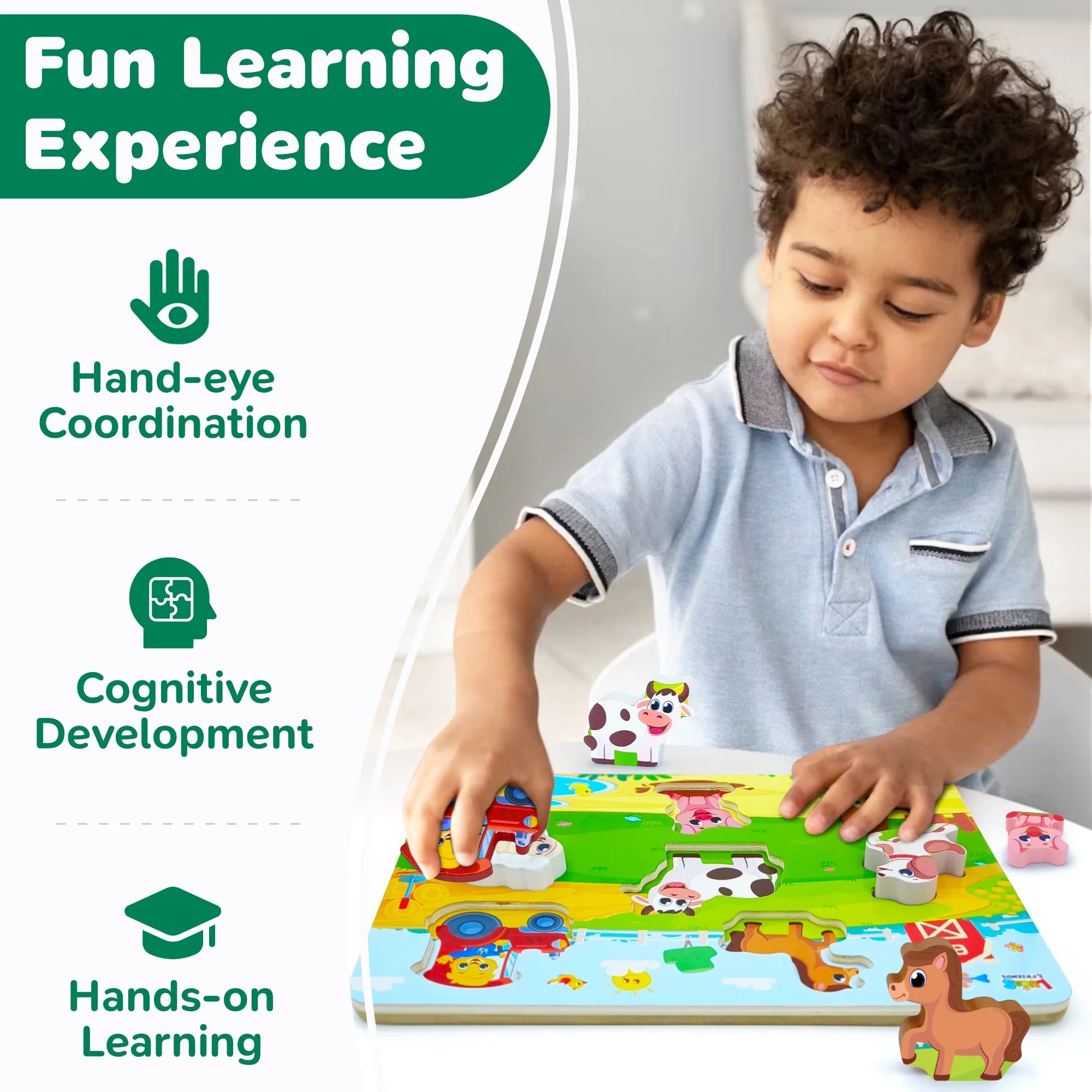 Farm Animal Toys for Kids, Wooden Puzzle Board, Toddler and Preschool Toys