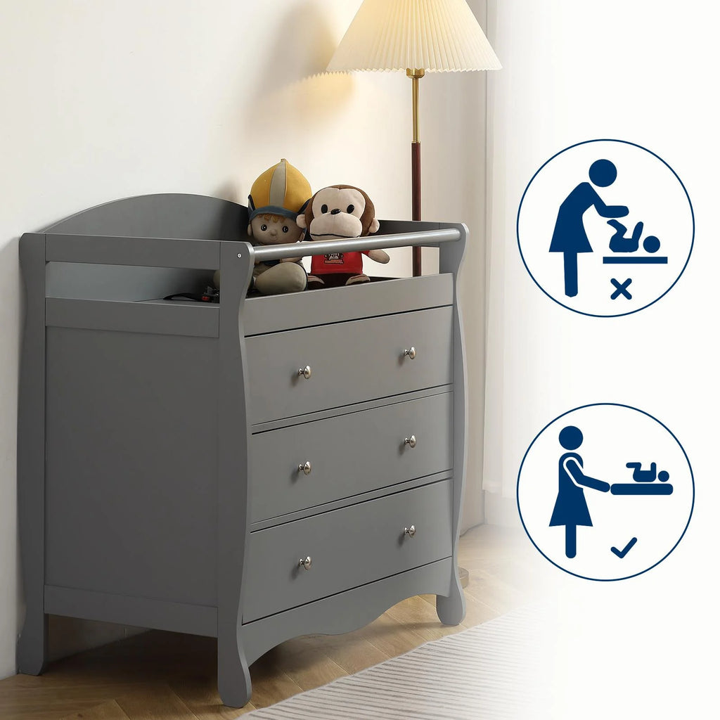 Wood Changing Table with Drawers,Baby Dresser, Infant Diaper Station Nursery Organizer, Gray