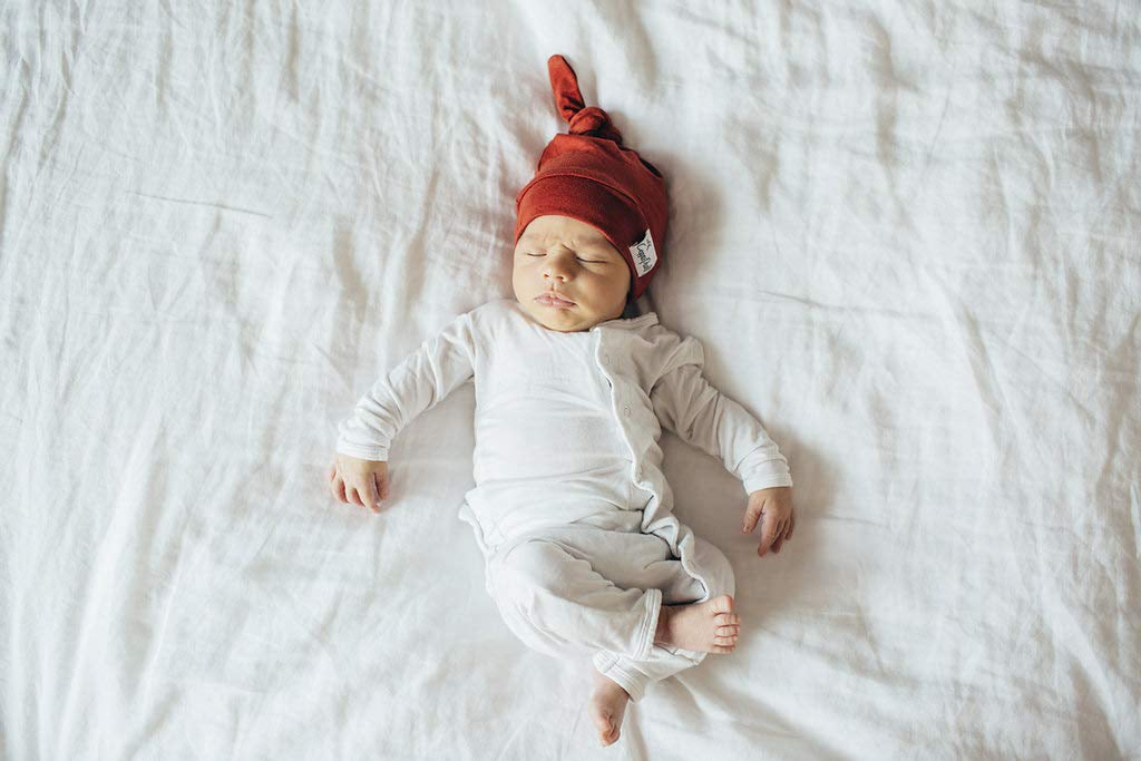 Baby Beanie Hat Top Knot Stretchy Soft Rust