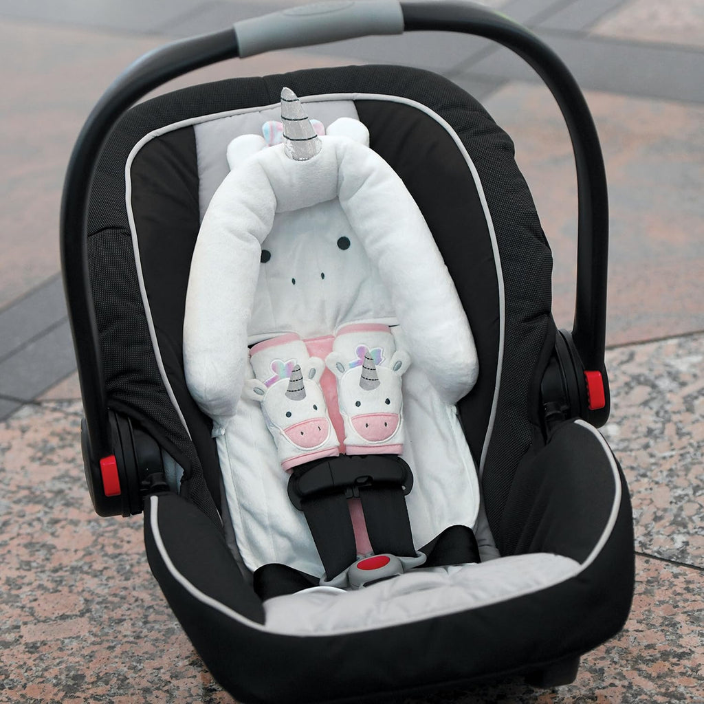 Baby & Toddler 3-Piece Head Support & Strap Covers Set for Car Seats, Strollers & Bouncers … (Unicorn)