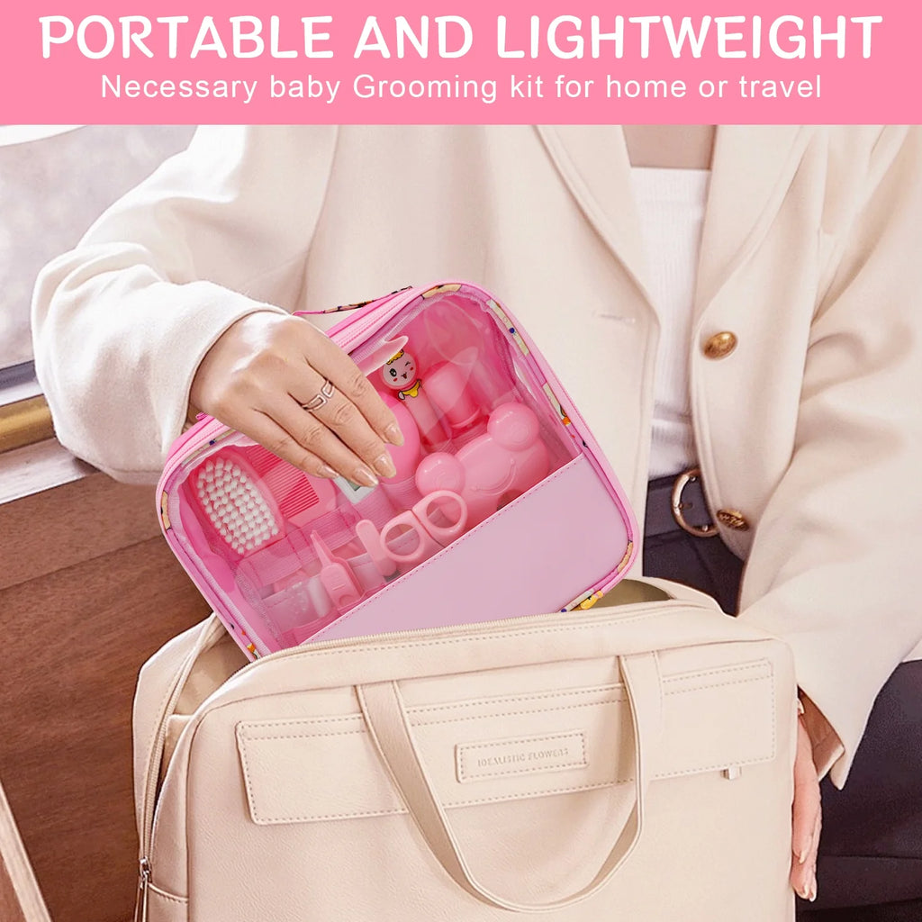 Baby Grooming Kit,13 in 1 Infant Safety Care Set with Hair Brush Comb Nail Clipper Nasal Aspirator,Baby Essentials Kit for Newborn Girls Boys-Pink Baby Grooming Kit