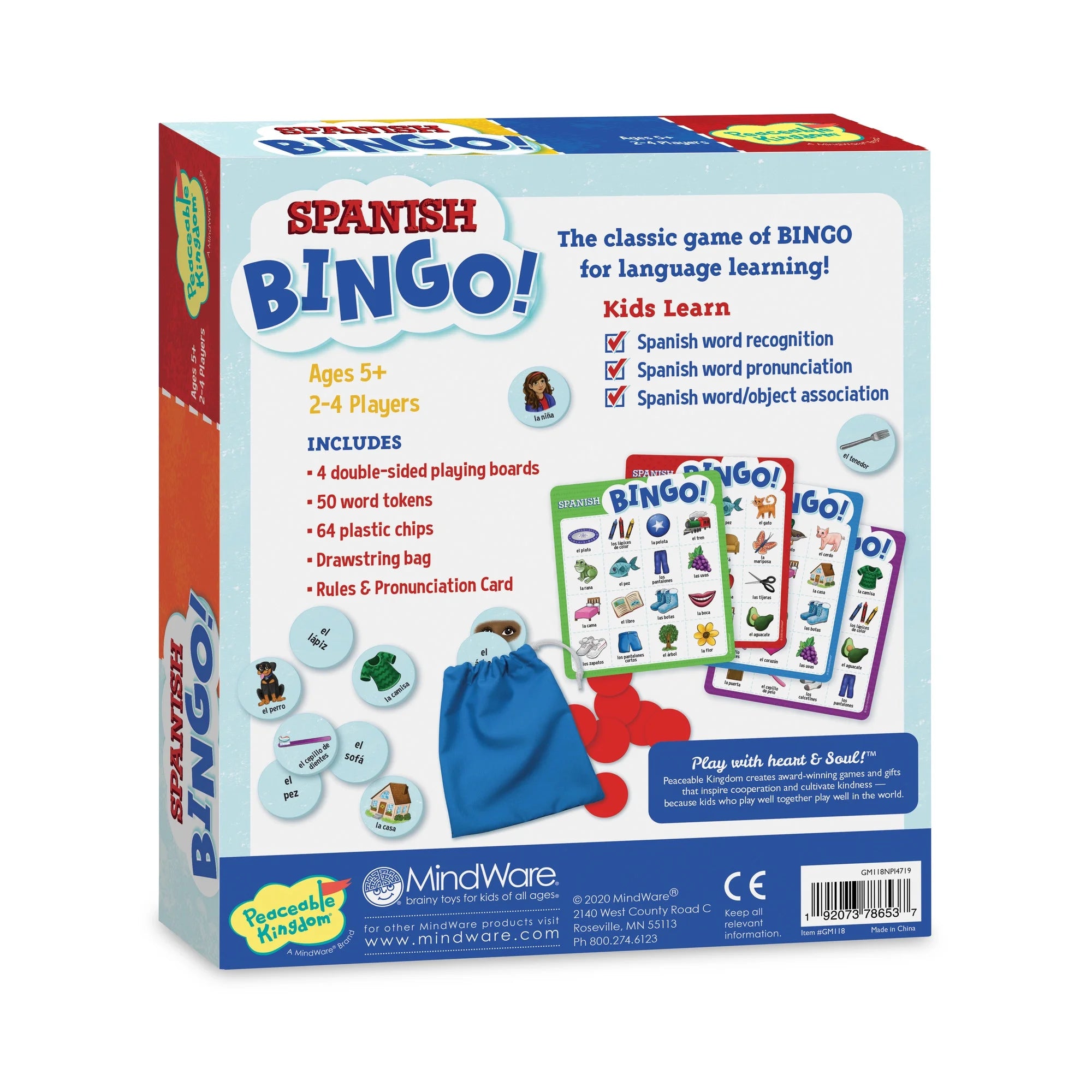 Spanish Bingo Game, Classic Game for Language Learning, 2-4 Players, Ages 5+