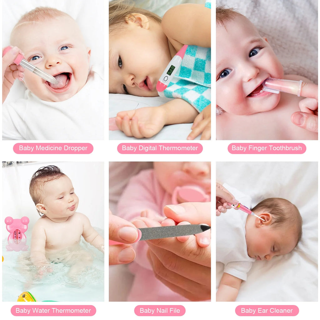 Baby Grooming Kit,13 in 1 Infant Safety Care Set with Hair Brush Comb Nail Clipper Nasal Aspirator,Baby Essentials Kit for Newborn Girls Boys-Pink Baby Grooming Kit