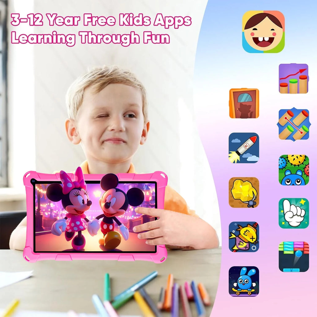 Kids Tablet, 7-Inch Kids Tablet, Android Tablet, 3+5 RAM 64GB ROM (TF CARD 256GB) Google Certified, Kids Software Pre-Installed, Wifi, Shockproof Case, Gift for Kids, (Pink)