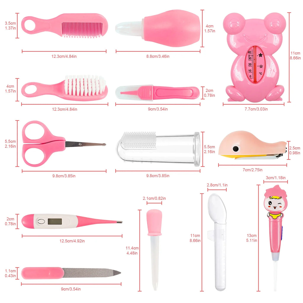 Baby Grooming Kit,13 in 1 Infant Safety Care Set with Hair Brush Comb Nail Clipper Nasal Aspirator,Baby Essentials Kit for Newborn Girls Boys-Pink Baby Grooming Kit