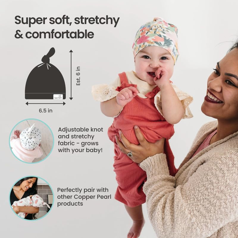 Baby Beanie Hat Top Knot Stretchy Soft Rust