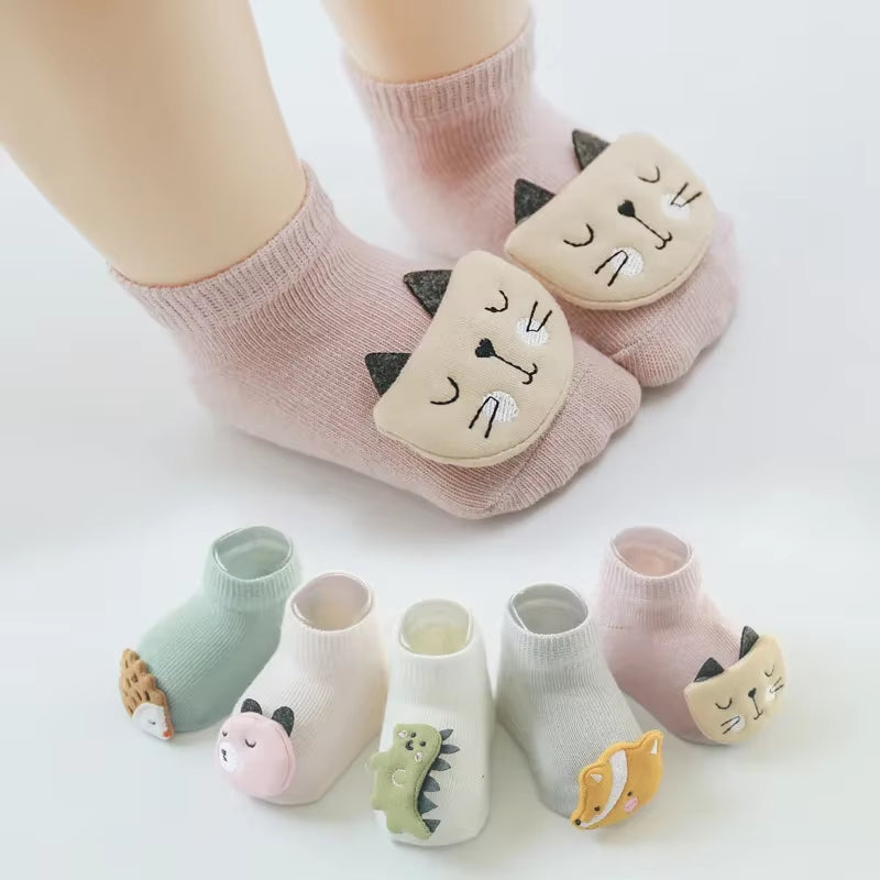 3Pairs Dinosaur Baby Socks for Girls Boys Child Anti-Slip Socks Children Infant Baby Stuff New Born Baby Items 0-3Y Floor Socks