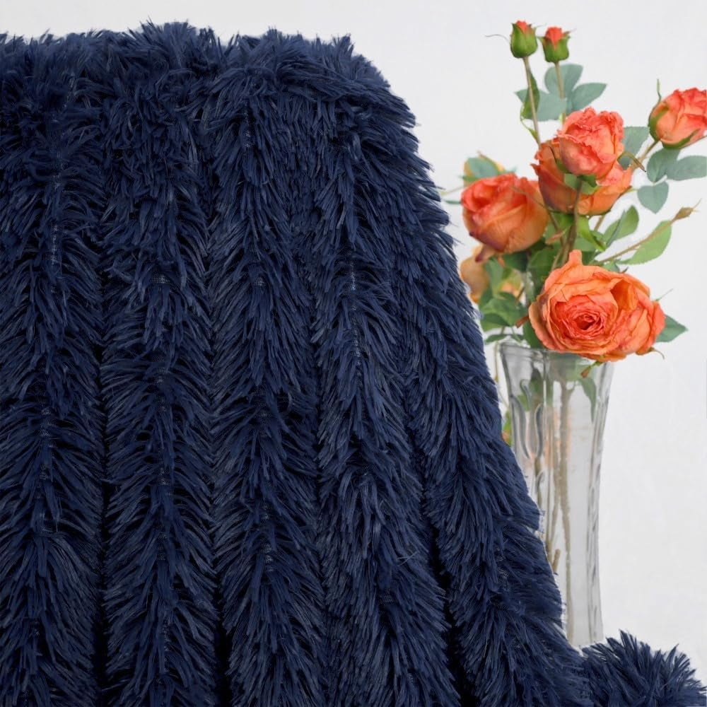 Ultra Soft Plush Blanket – Luxurious Furry Throw for Bed, Sofa, or Couch – Cozy & Warm Fuzzy Fur Design – Perfect for Relaxing – Navy Blue (51X63 Inches)