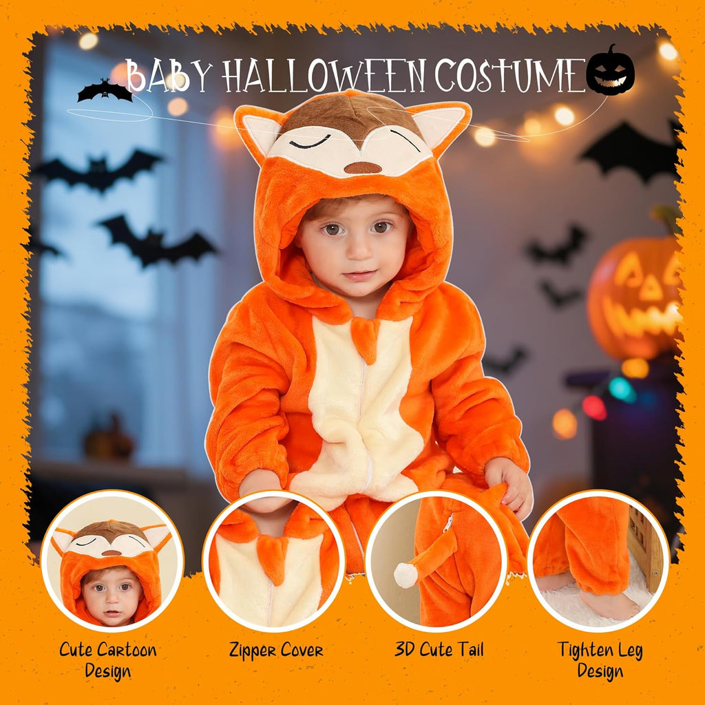 Unisex Baby Animal Costume Winter Autumn Flannel Hooded Romper Cosplay Jumpsuit