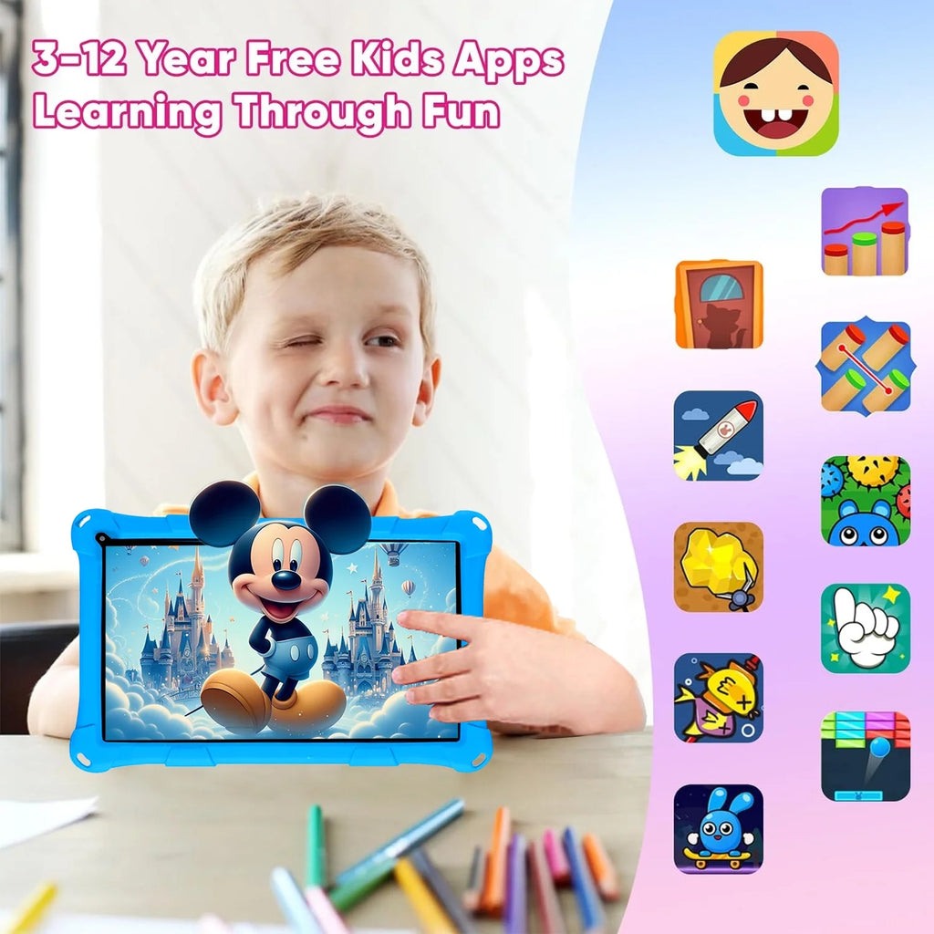 Kids Tablet, 7-Inch Kids Tablet, Android Tablet, 3+5 RAM 64GB ROM (TF CARD 256GB) Google Certified, Kids Software Pre-Installed, Wifi, Shockproof Case, Gift for Kids, (Blue)