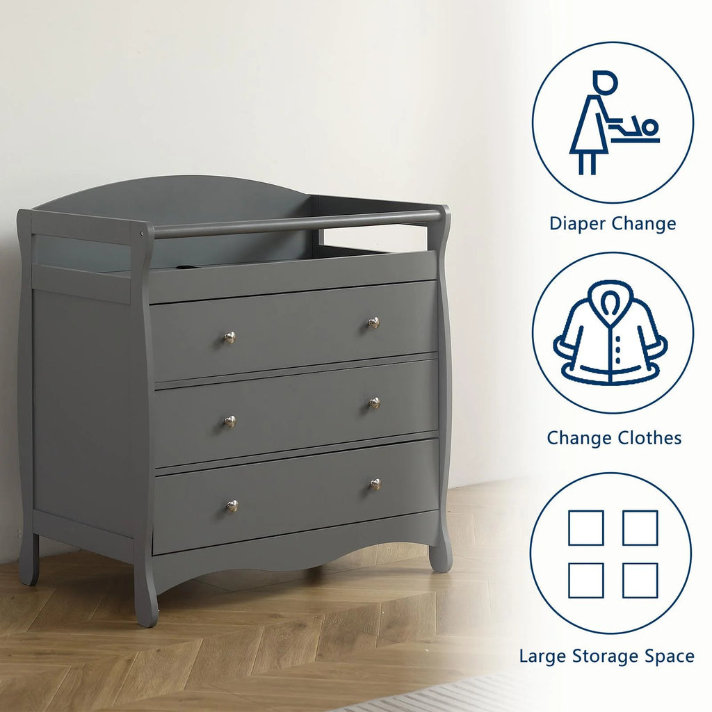 Wood Changing Table with Drawers,Baby Dresser, Infant Diaper Station Nursery Organizer, Gray