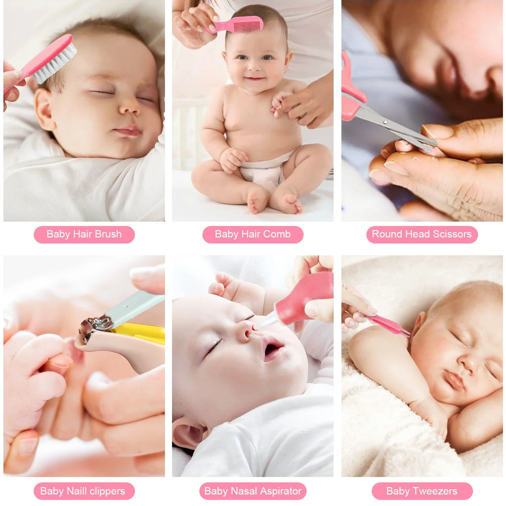 Baby Grooming Kit,13 in 1 Infant Safety Care Set with Hair Brush Comb Nail Clipper Nasal Aspirator,Baby Essentials Kit for Newborn Girls Boys-Pink Baby Grooming Kit
