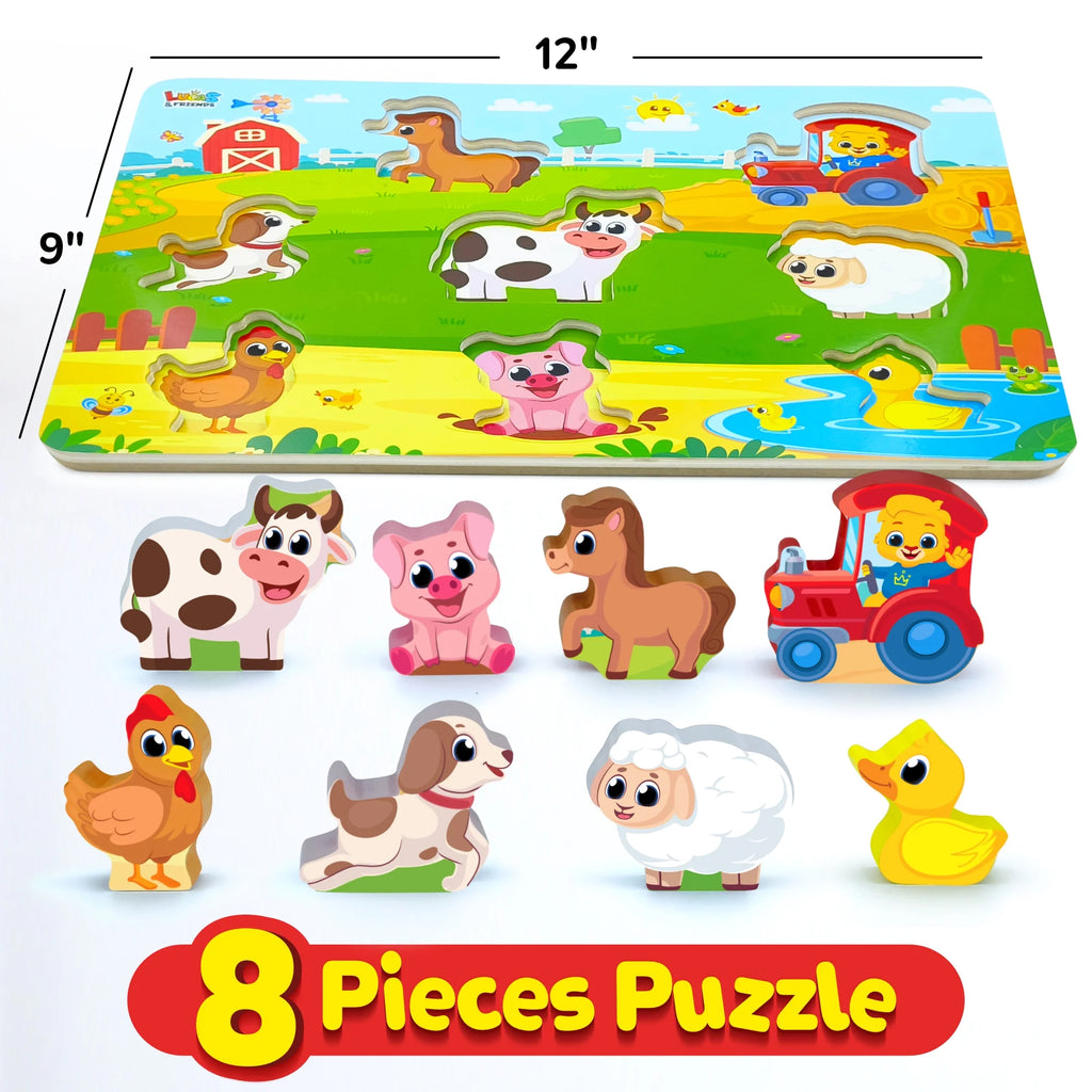 Farm Animal Toys for Kids, Wooden Puzzle Board, Toddler and Preschool Toys
