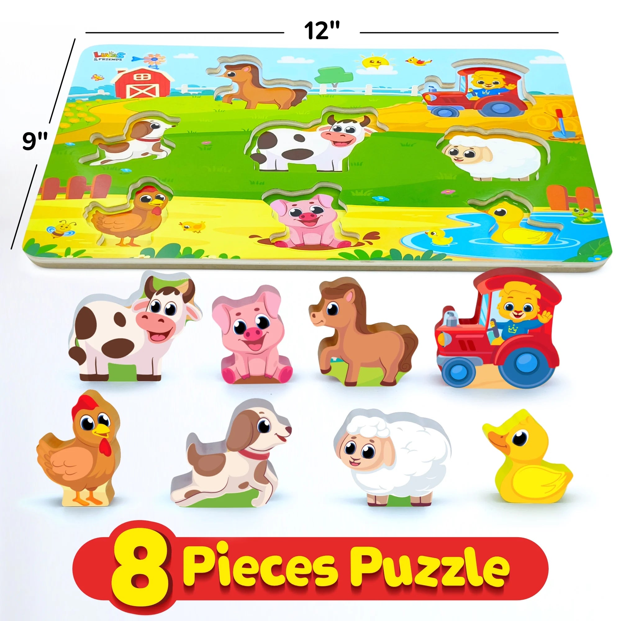 Farm Animal Toys for Kids, Wooden Puzzle Board, Toddler and Preschool Toys