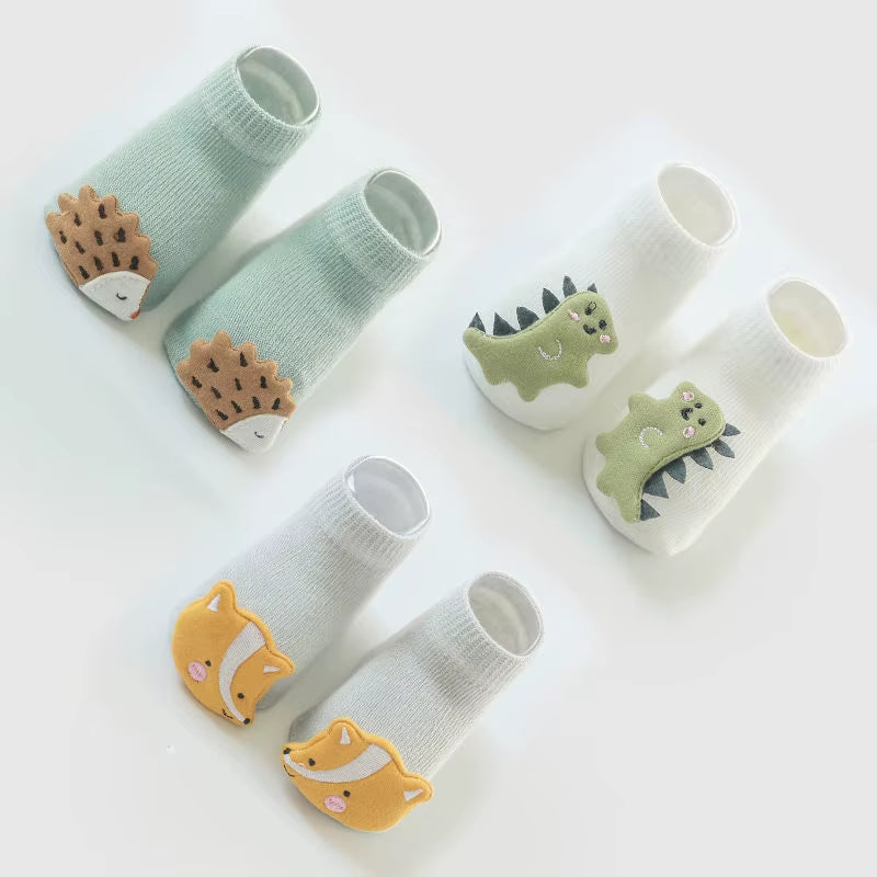 3Pairs Dinosaur Baby Socks for Girls Boys Child Anti-Slip Socks Children Infant Baby Stuff New Born Baby Items 0-3Y Floor Socks