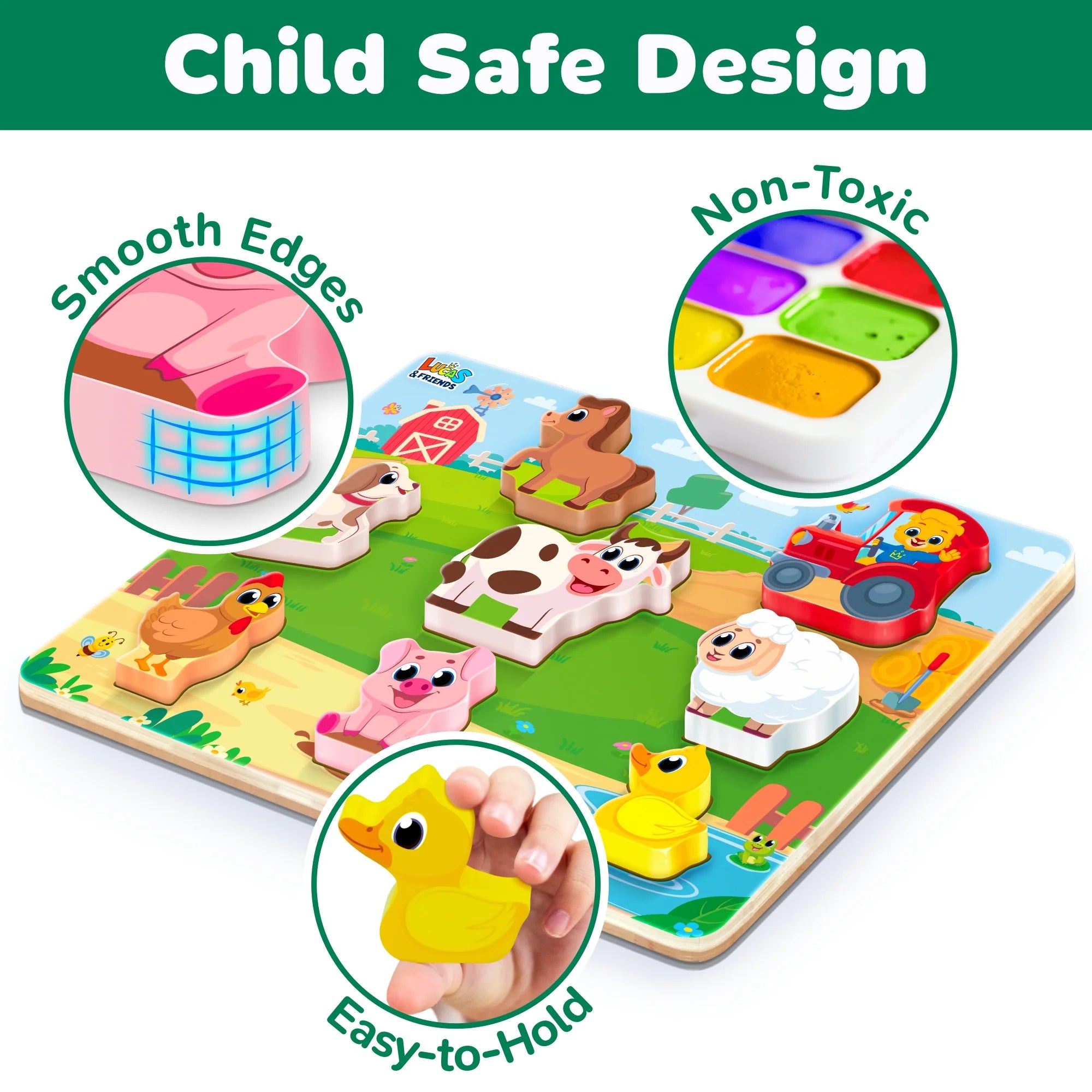 Farm Animal Toys for Kids, Wooden Puzzle Board, Toddler and Preschool Toys