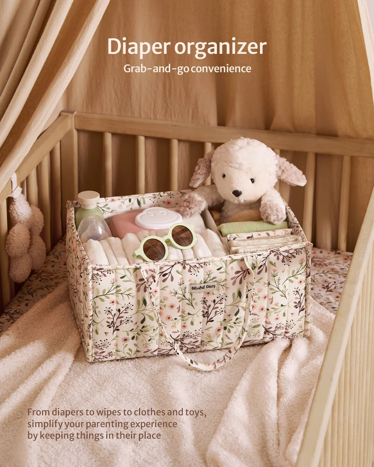 Baby Diaper Caddy Organizer, Stylish Storage Basket for Newborn Essentials and Diaper Station, Gift for Baby Shower and Registry Must-Have, Pastoral Daisy