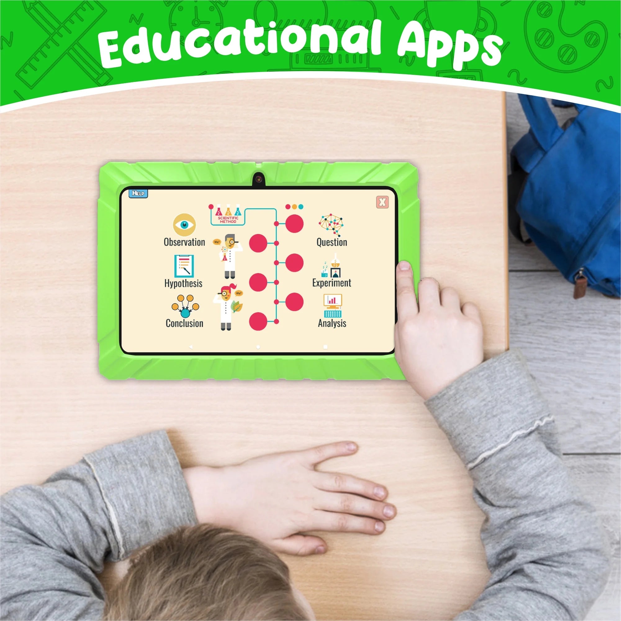 7" Kids Tablet, 2025 Model, Ages 3-7,  Academy, Kid-Proof Case, 32GB Android Tablet – Green