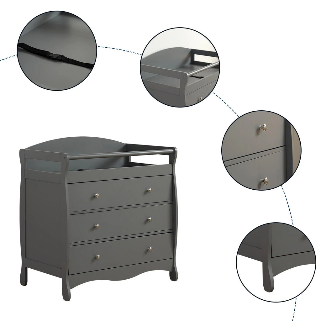 Wood Changing Table with Drawers,Baby Dresser, Infant Diaper Station Nursery Organizer, Gray