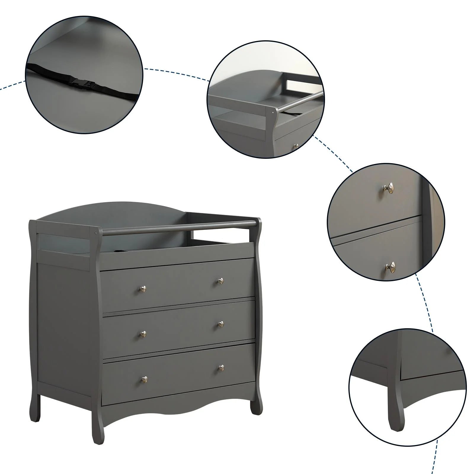 Wood Changing Table with Drawers,Baby Dresser, Infant Diaper Station Nursery Organizer, Gray