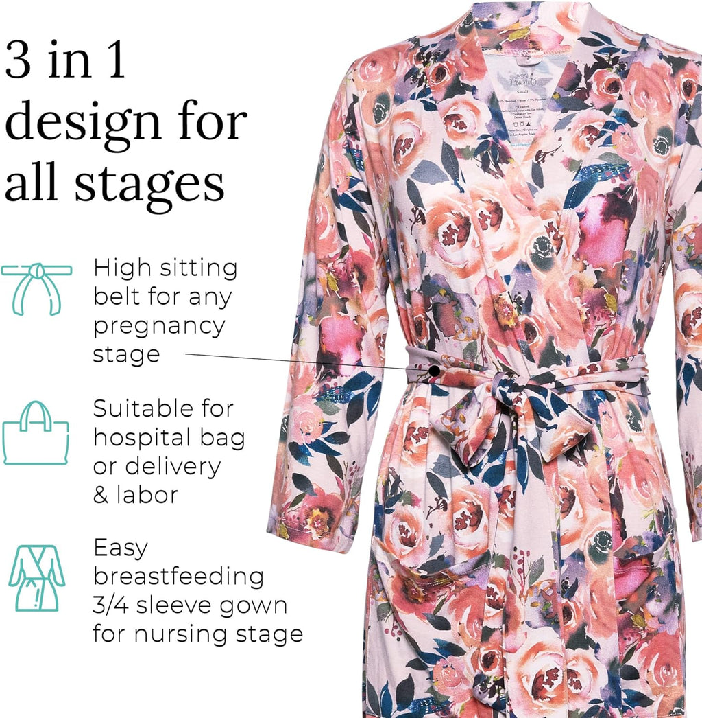 Robe for Maternity, Nursing, Hospital Labor & Delivery Gown, Soft Päpook Viscose from Bamboo, Women'S Pregnancy, Baby Birthing, & Postpartum Robes for New Mom, Women Lounge Wear Nightgown