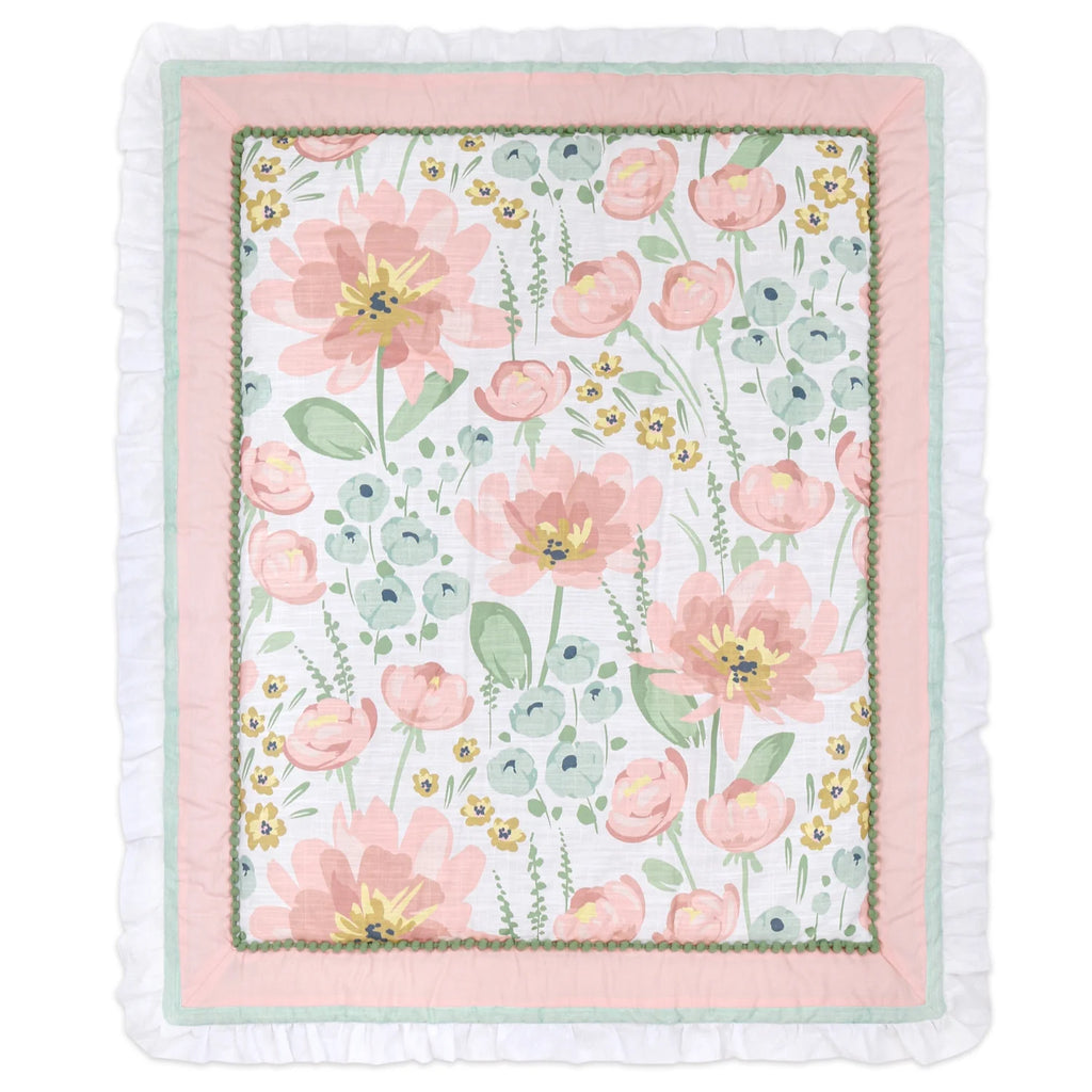 Organic Cotton Crib Bedding Set for Baby Girls, Wildflower, 4 Pieces