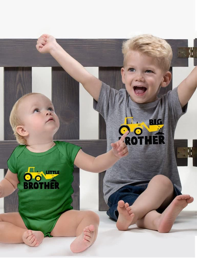 Big Brother & Little Bro Matching Tractor Outfits - Toddler T-Shirt & Baby Bodysuit - Sibling Gift for Boys