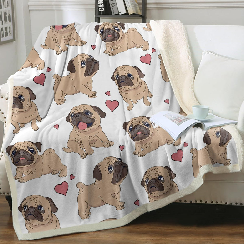 Pug Fleece Throw Blanket for Kids Adults Soft Fuzzy Cute Dog Sherpa Plush Blanket for Couch Bed, Throw(50"X 60")