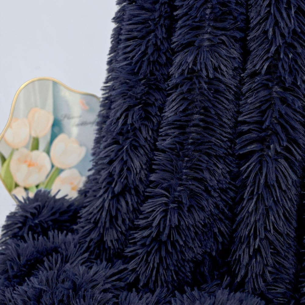 Ultra Soft Plush Blanket – Luxurious Furry Throw for Bed, Sofa, or Couch – Cozy & Warm Fuzzy Fur Design – Perfect for Relaxing – Navy Blue (51X63 Inches)