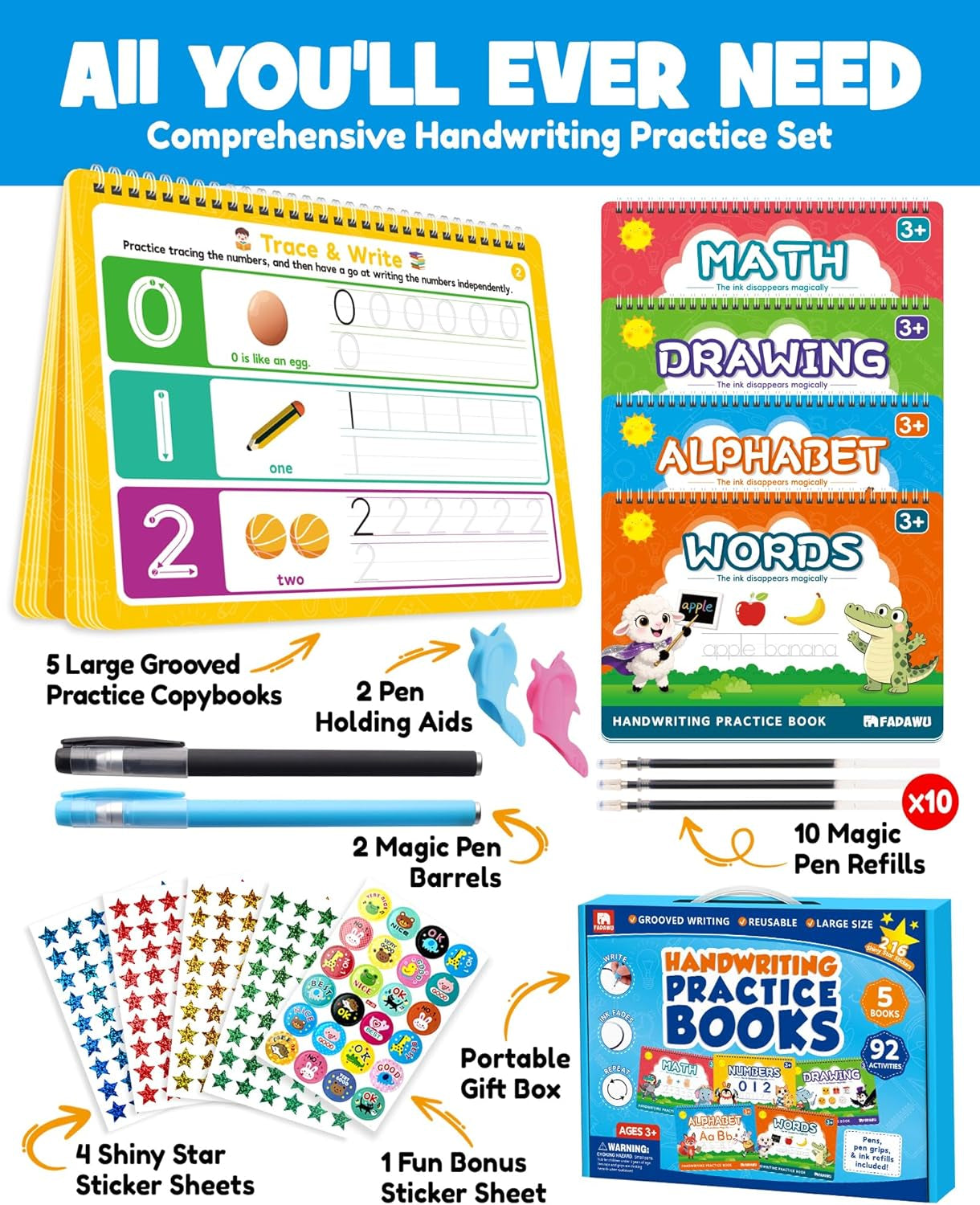 Magic Grooved Writing Practice Books for Kids, Large Grooved Handwriting Copyboo