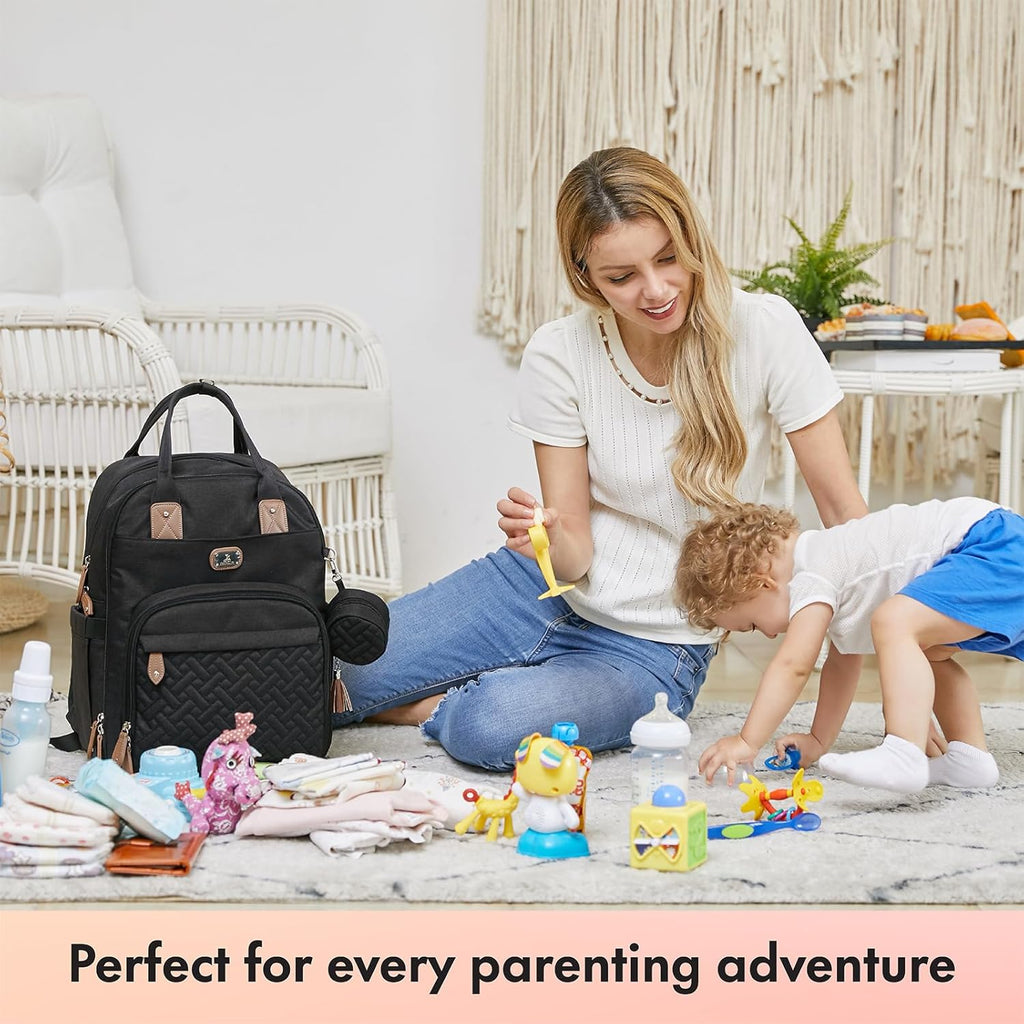 Diaper Bag Backpack with Portable Changing Pad, Pacifier Case and Stroller Straps, Large Unisex Baby Bags for Boys Girls, Multipurpose Travel Back Pack Moms Dads, Black