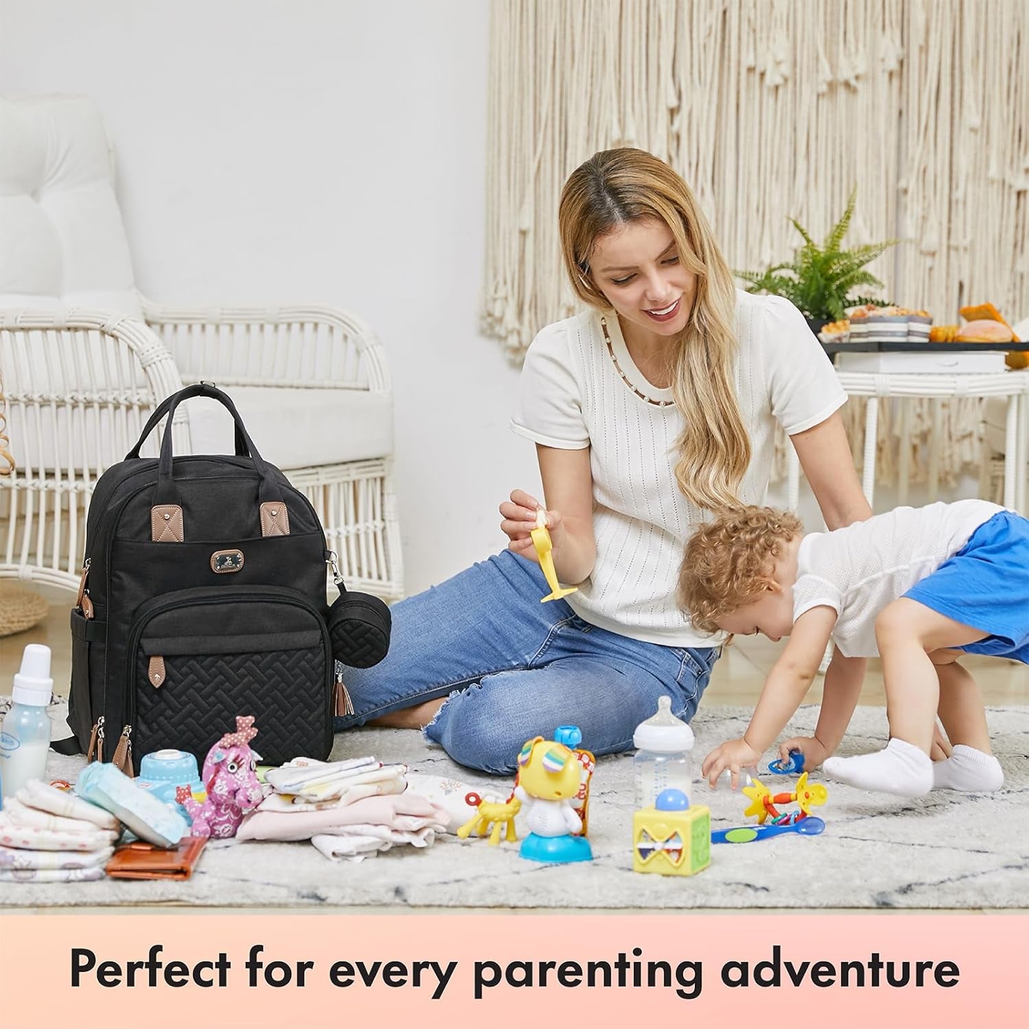 Diaper Bag Backpack with Portable Changing Pad, Pacifier Case and Stroller Straps, Large Unisex Baby Bags for Boys Girls, Multipurpose Travel Back Pack Moms Dads, Black