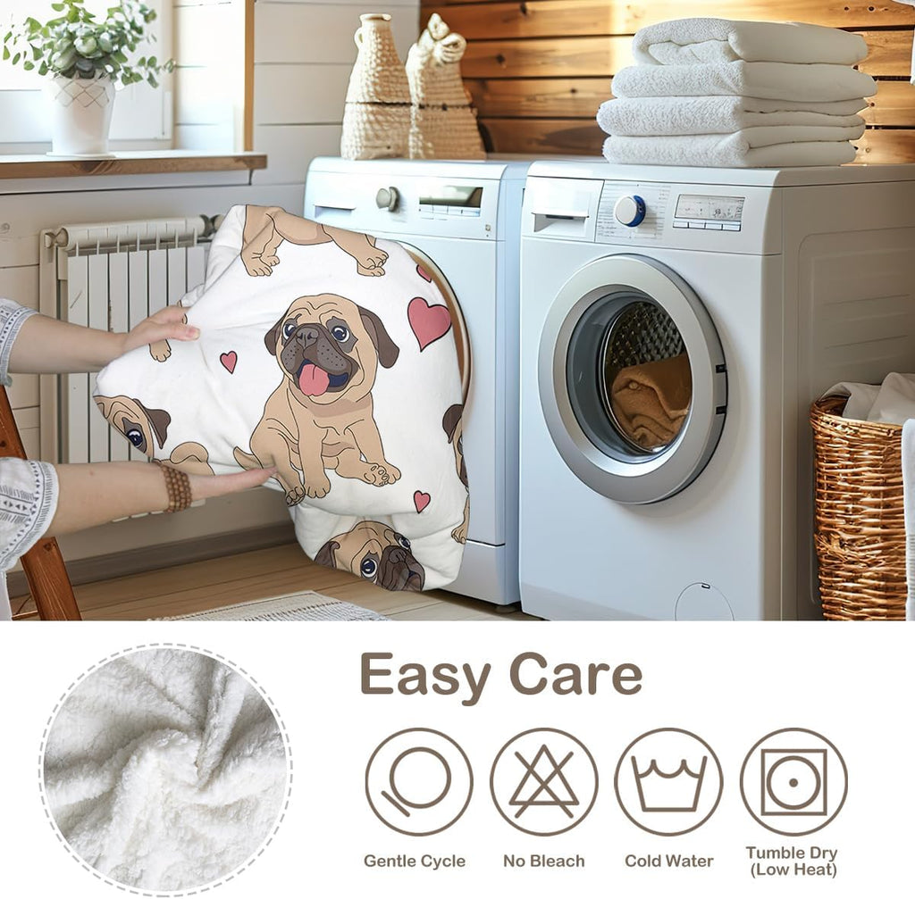 Pug Fleece Throw Blanket for Kids Adults Soft Fuzzy Cute Dog Sherpa Plush Blanket for Couch Bed, Throw(50"X 60")