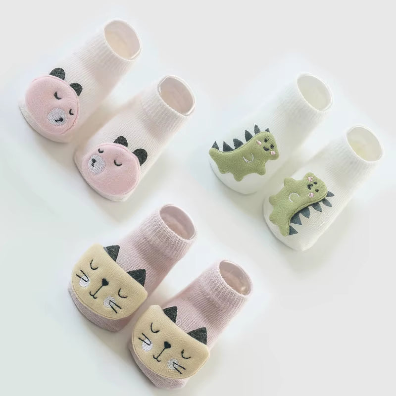 3Pairs Dinosaur Baby Socks for Girls Boys Child Anti-Slip Socks Children Infant Baby Stuff New Born Baby Items 0-3Y Floor Socks