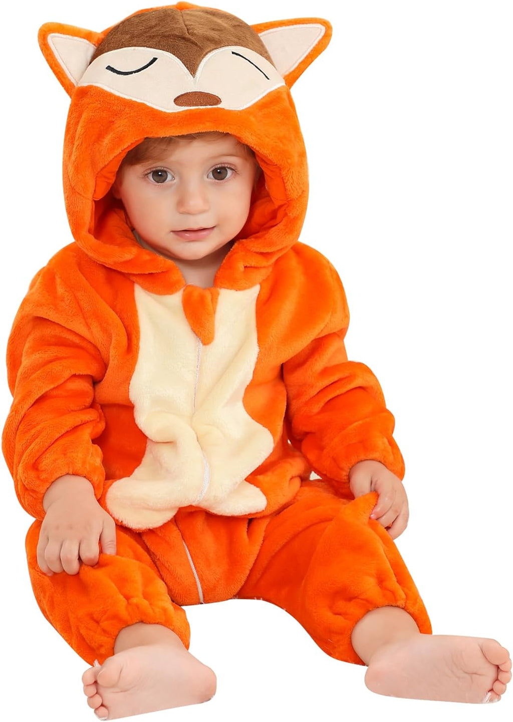 Unisex Baby Animal Costume Winter Autumn Flannel Hooded Romper Cosplay Jumpsuit