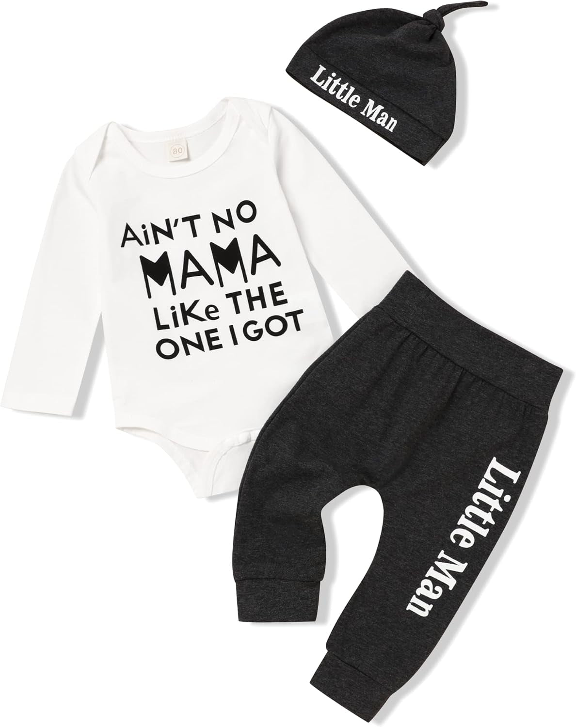 Newborn Infant Baby Boy Clothes Letter Print Romper Pants Set Hat 3PC Outfits Set