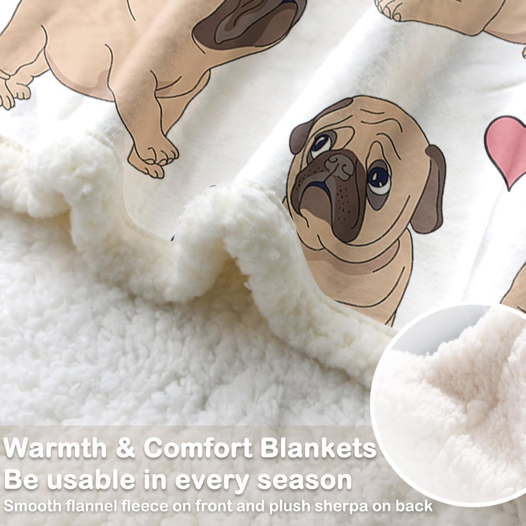 Pug Fleece Throw Blanket for Kids Adults Soft Fuzzy Cute Dog Sherpa Plush Blanket for Couch Bed, Throw(50"X 60")