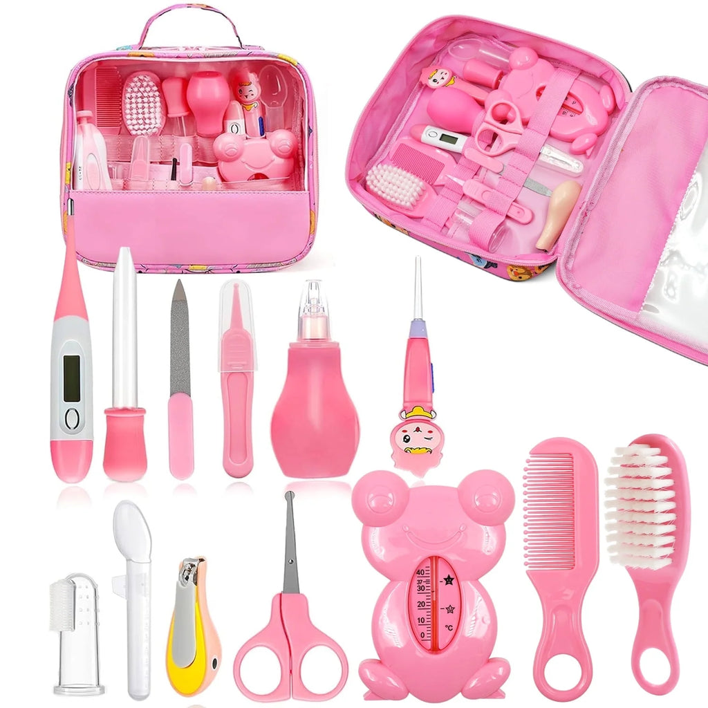 Baby Grooming Kit,13 in 1 Infant Safety Care Set with Hair Brush Comb Nail Clipper Nasal Aspirator,Baby Essentials Kit for Newborn Girls Boys-Pink Baby Grooming Kit