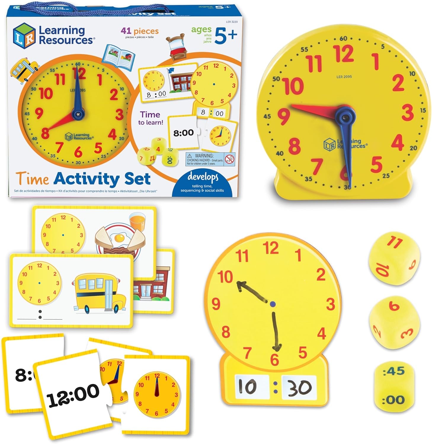 Time Activity Set - 41 Pieces, Ages 5+,Clock for Teaching Time, Telling Time, Homeschool Supplies, Montessori Clock