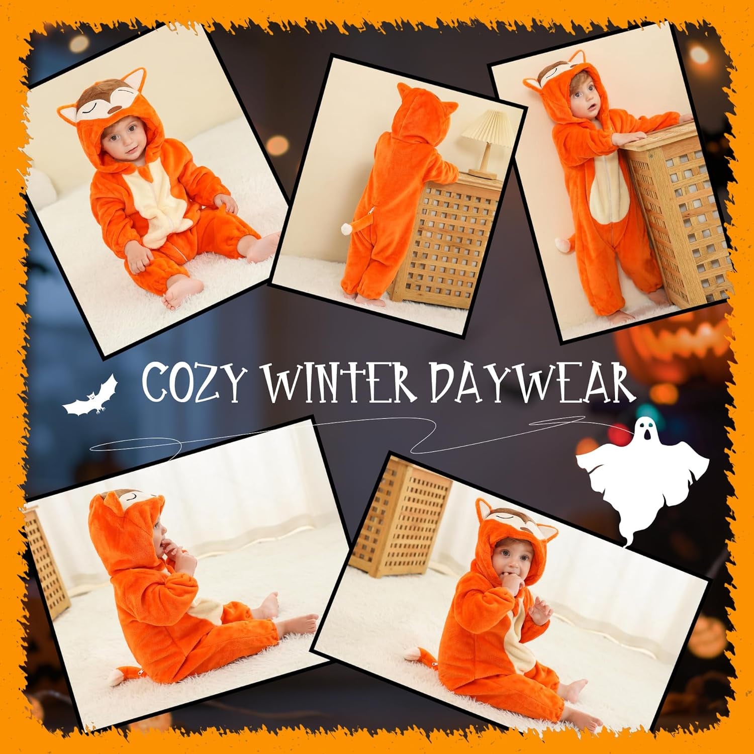 Unisex Baby Animal Costume Winter Autumn Flannel Hooded Romper Cosplay Jumpsuit