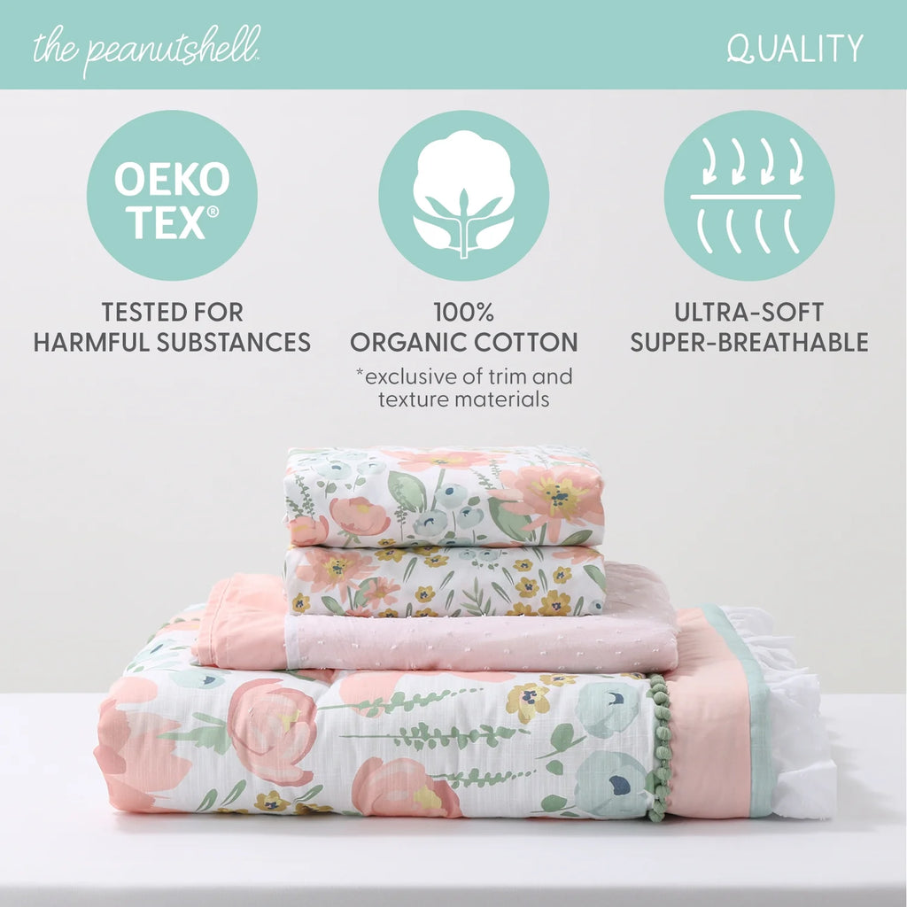 Organic Cotton Crib Bedding Set for Baby Girls, Wildflower, 4 Pieces