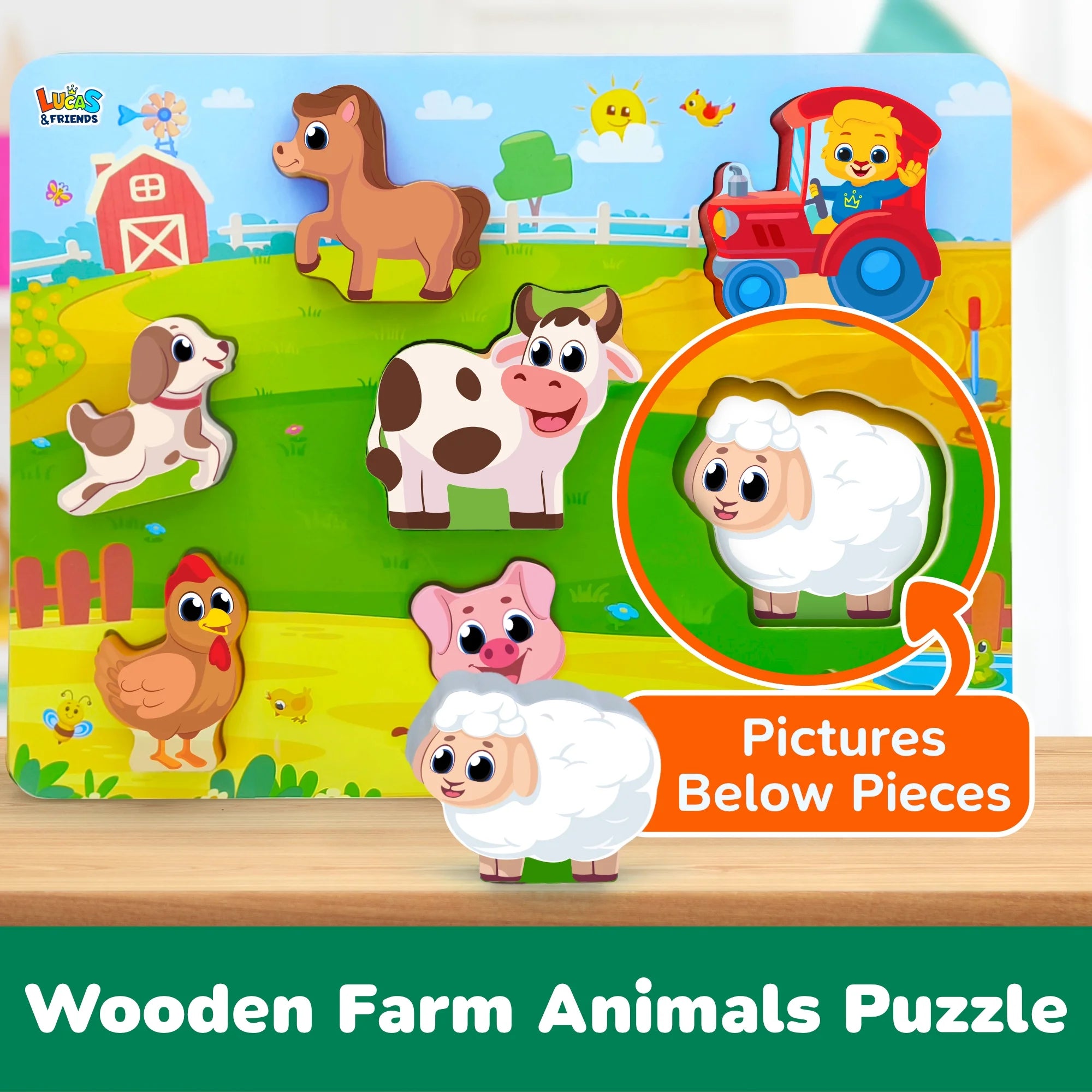 Farm Animal Toys for Kids, Wooden Puzzle Board, Toddler and Preschool Toys