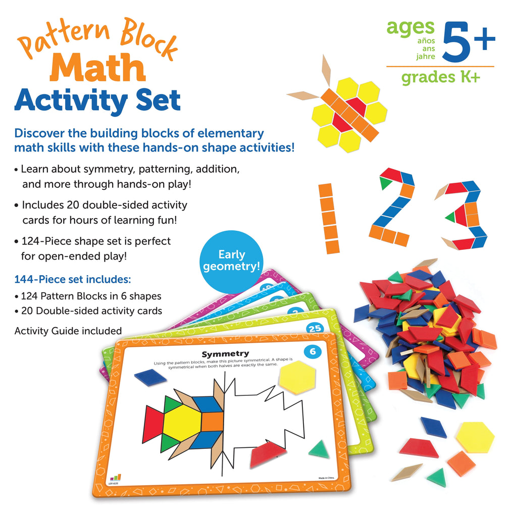 Pattern Block Math Activity Set - 144 Pieces, Math Activities for Boys and Girls Ages 5+