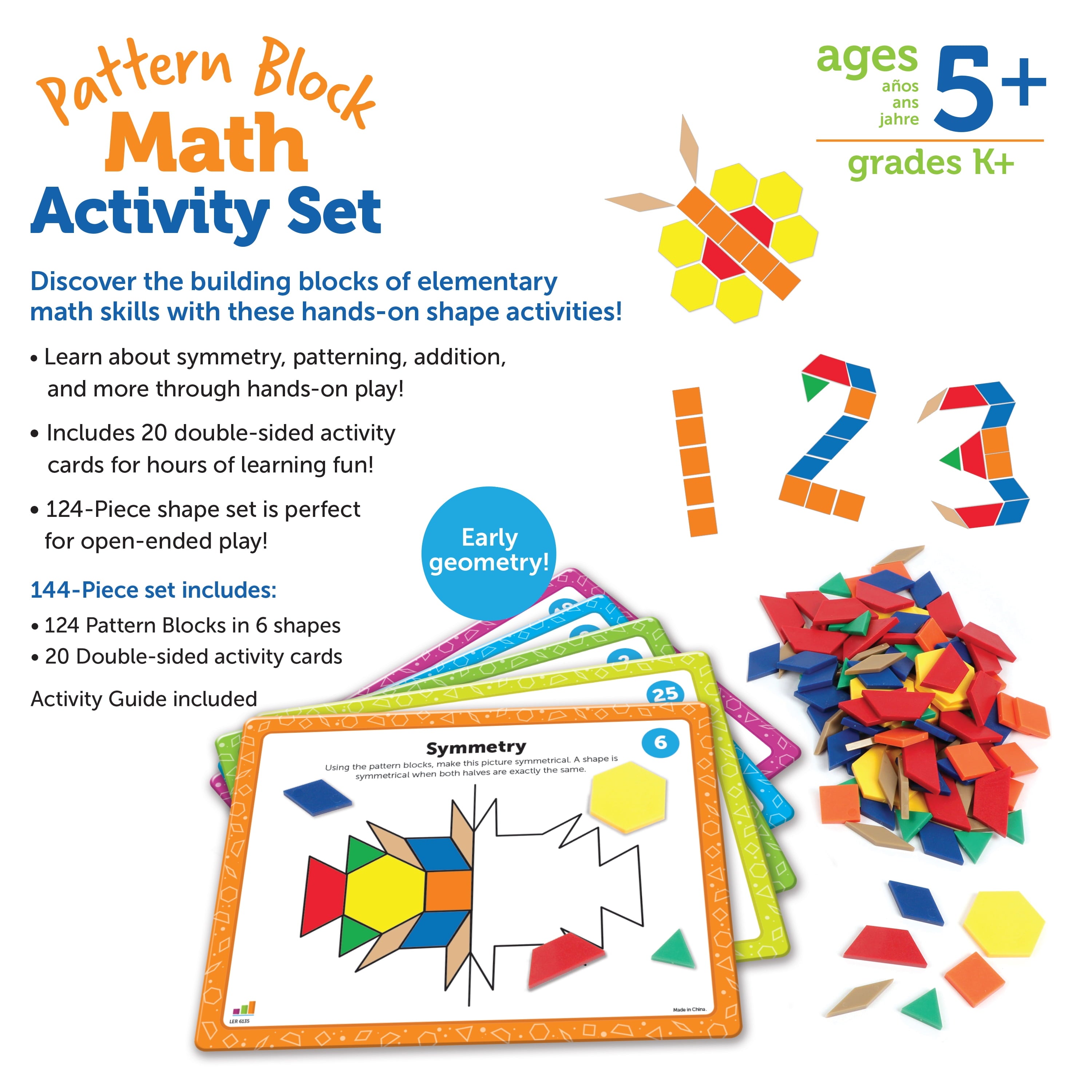 Pattern Block Math Activity Set - 144 Pieces, Math Activities for Boys and Girls Ages 5+