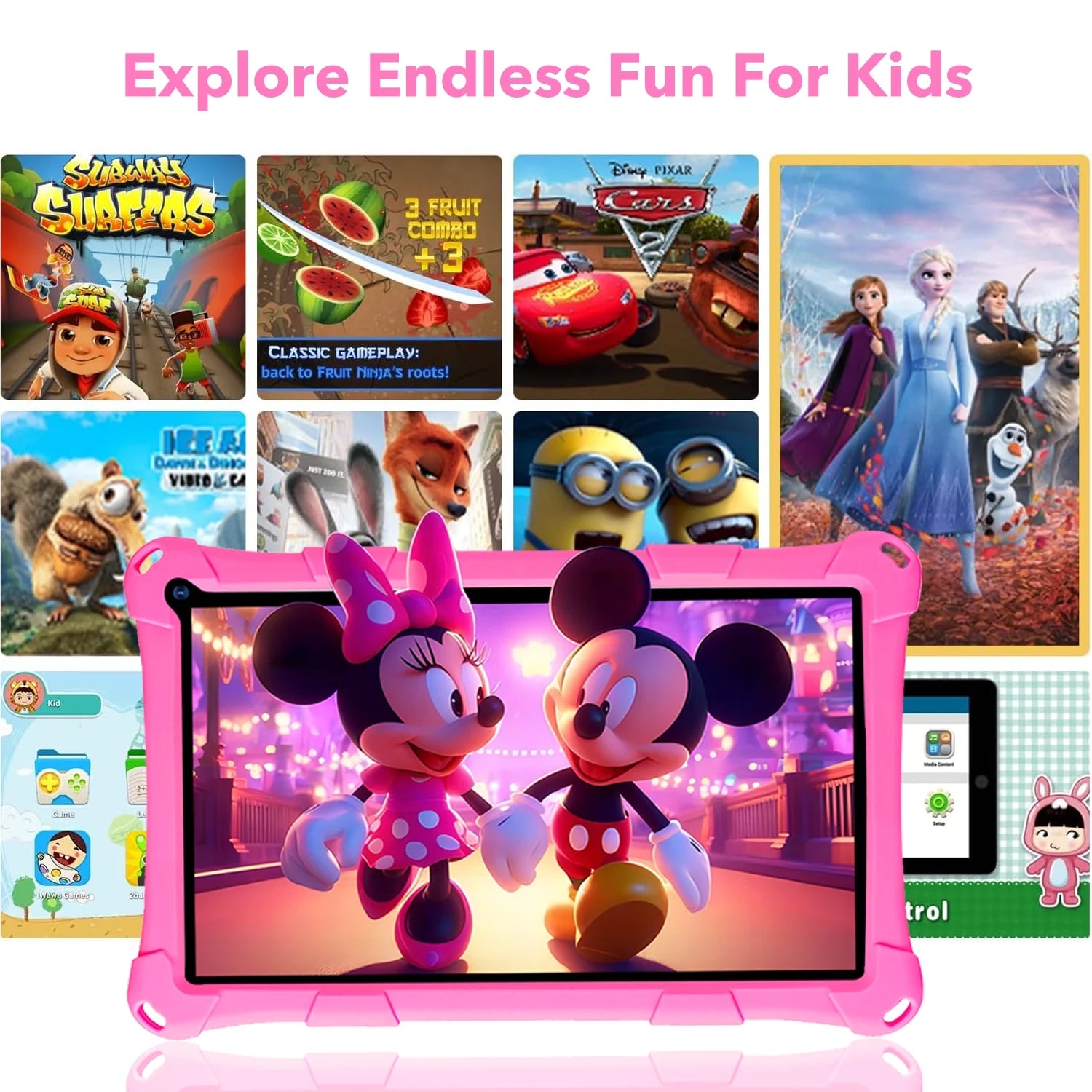 Kids Tablet, 7-Inch Kids Tablet, Android Tablet, 3+5 RAM 64GB ROM (TF CARD 256GB) Google Certified, Kids Software Pre-Installed, Wifi, Shockproof Case, Gift for Kids, (Pink)