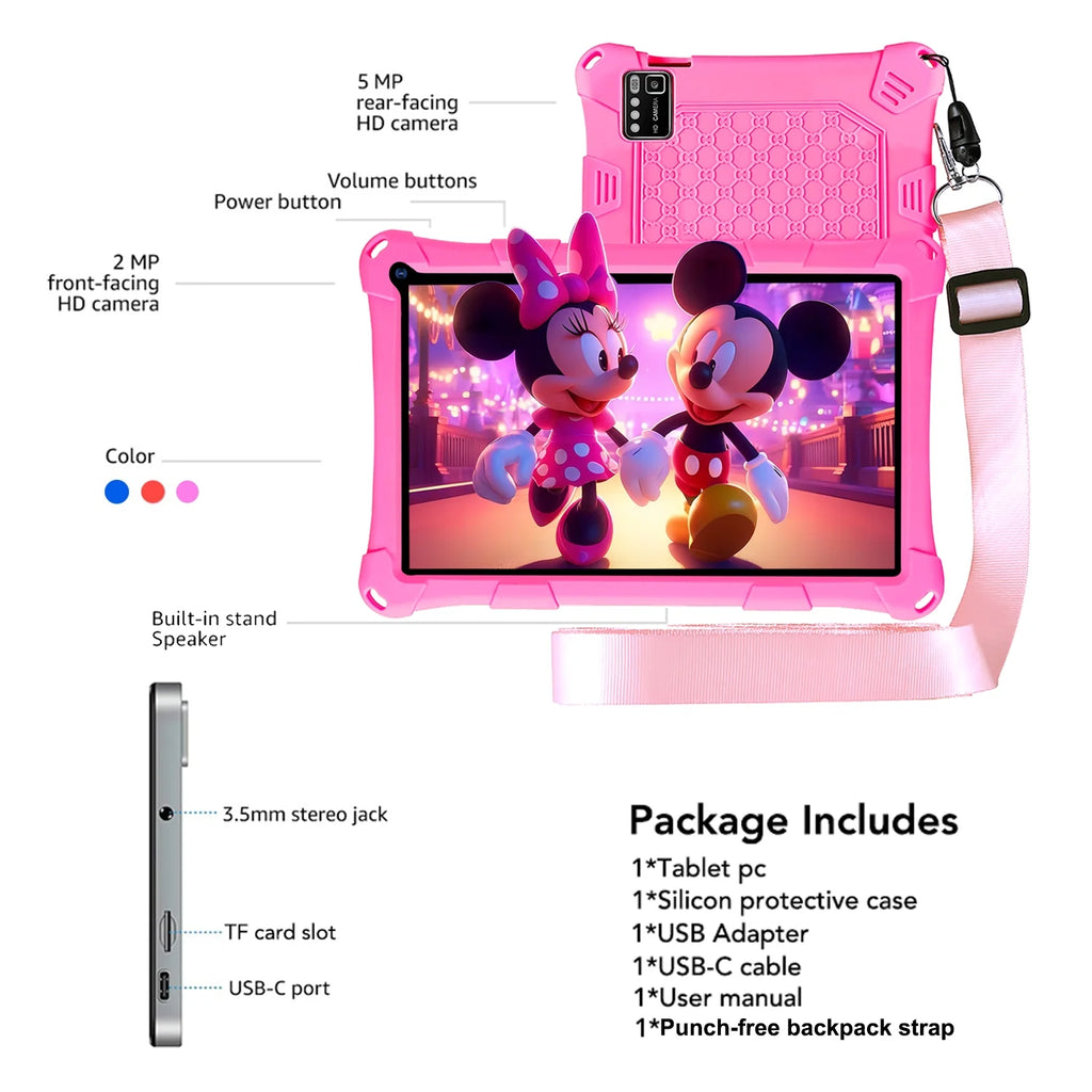 Kids Tablet, 7-Inch Kids Tablet, Android Tablet, 3+5 RAM 64GB ROM (TF CARD 256GB) Google Certified, Kids Software Pre-Installed, Wifi, Shockproof Case, Gift for Kids, (Pink)