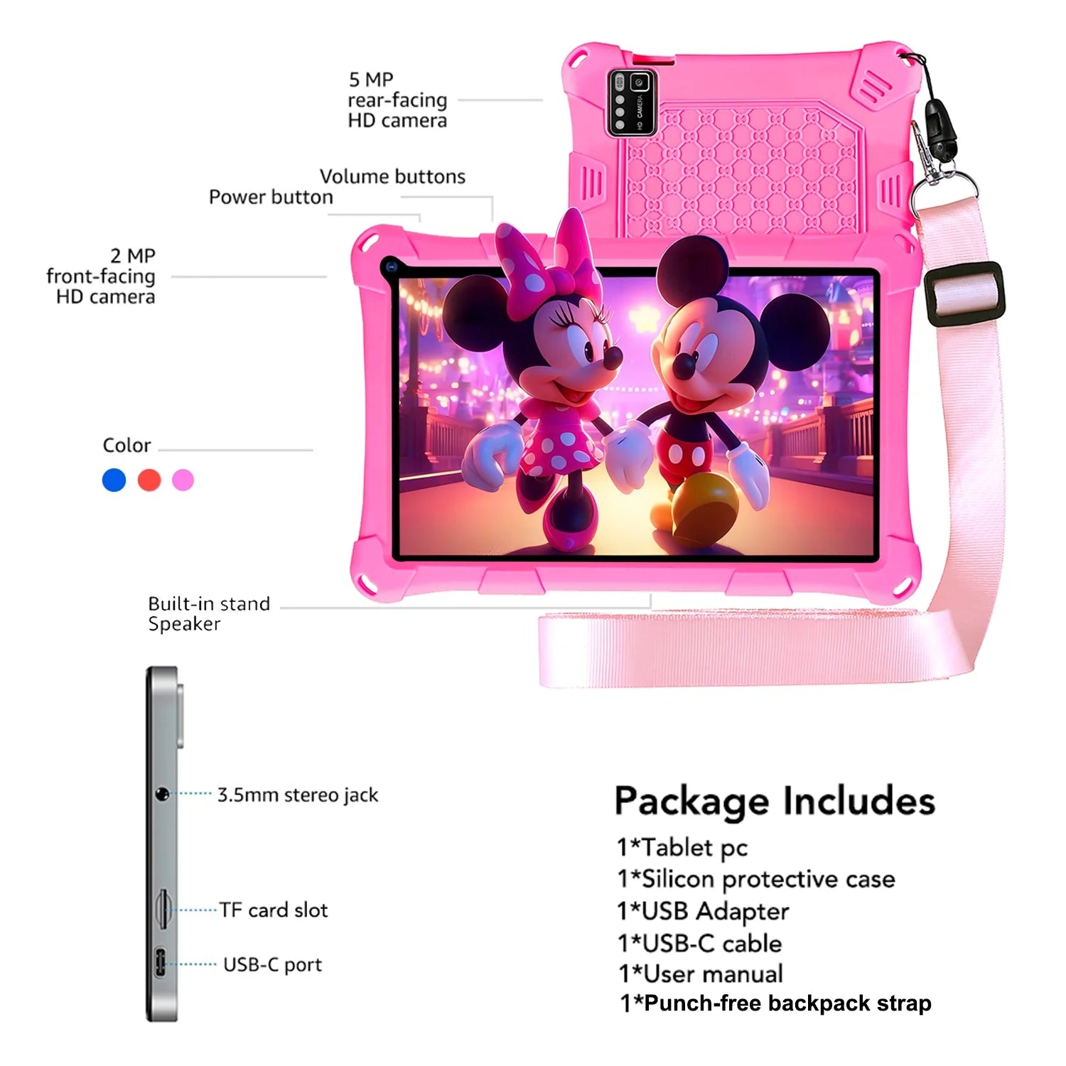 Kids Tablet, 7-Inch Kids Tablet, Android Tablet, 3+5 RAM 64GB ROM (TF CARD 256GB) Google Certified, Kids Software Pre-Installed, Wifi, Shockproof Case, Gift for Kids, (Pink)