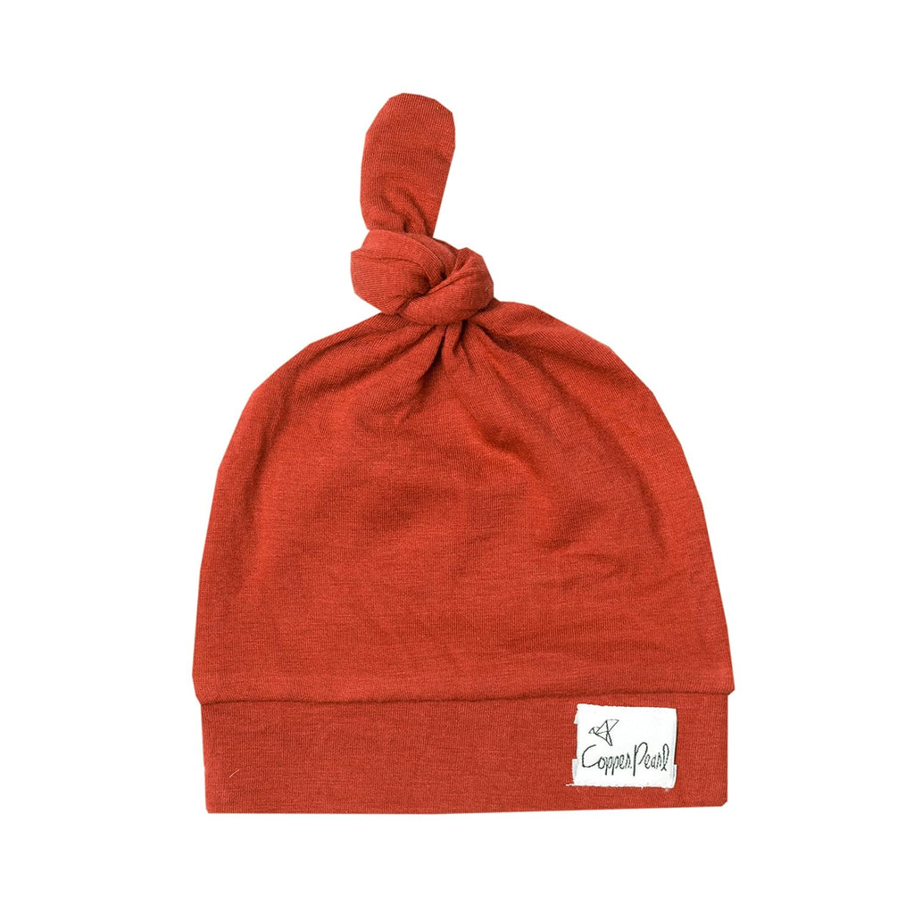 Baby Beanie Hat Top Knot Stretchy Soft Rust