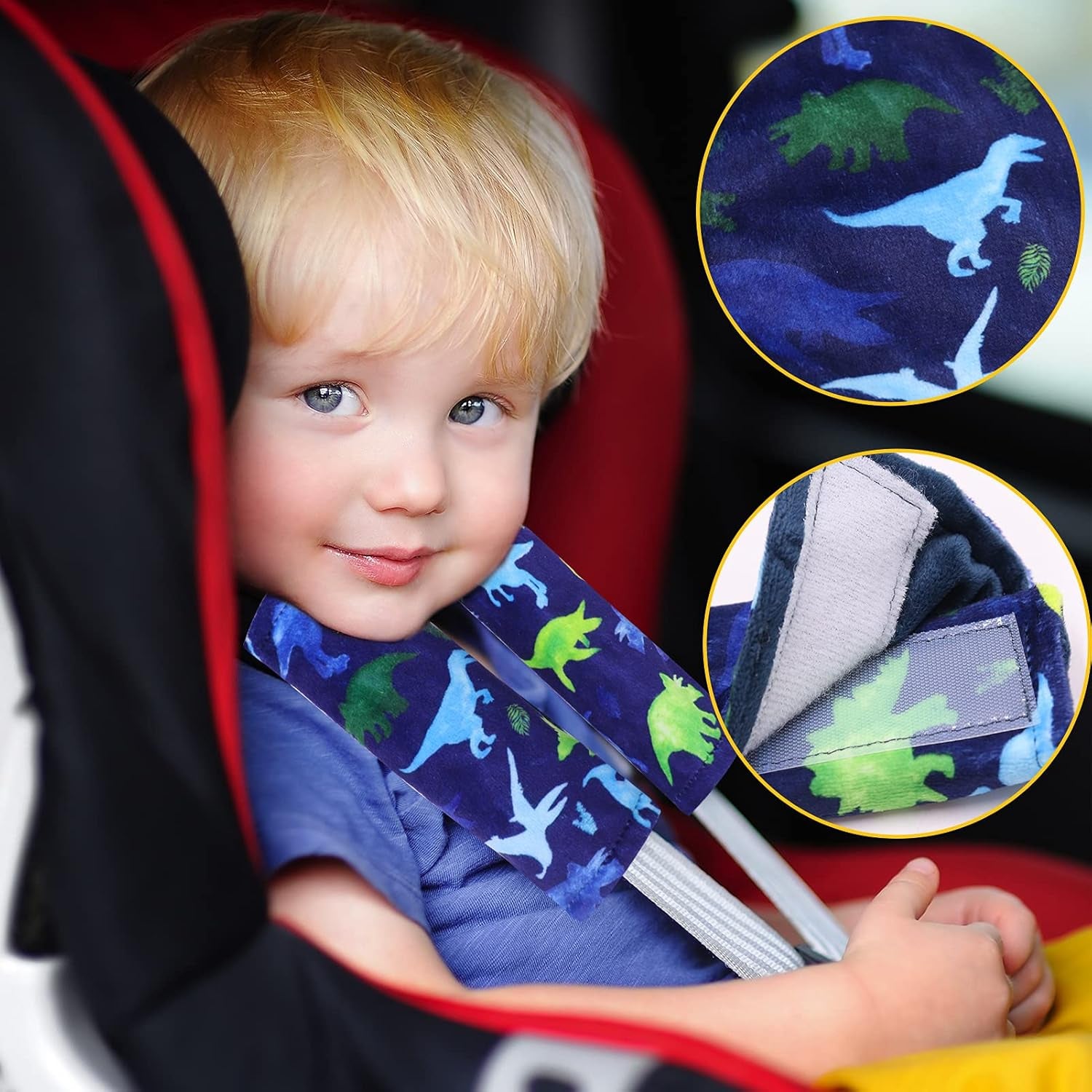 Baby Strap Cover, Stroller Strap Cover, Dinosaur Car Seat Strap Covers, Car Seat Straps Shoulder Pads, 2 Pack, Watercolor Pattern, for Baby Toddler Infant Boy Girl